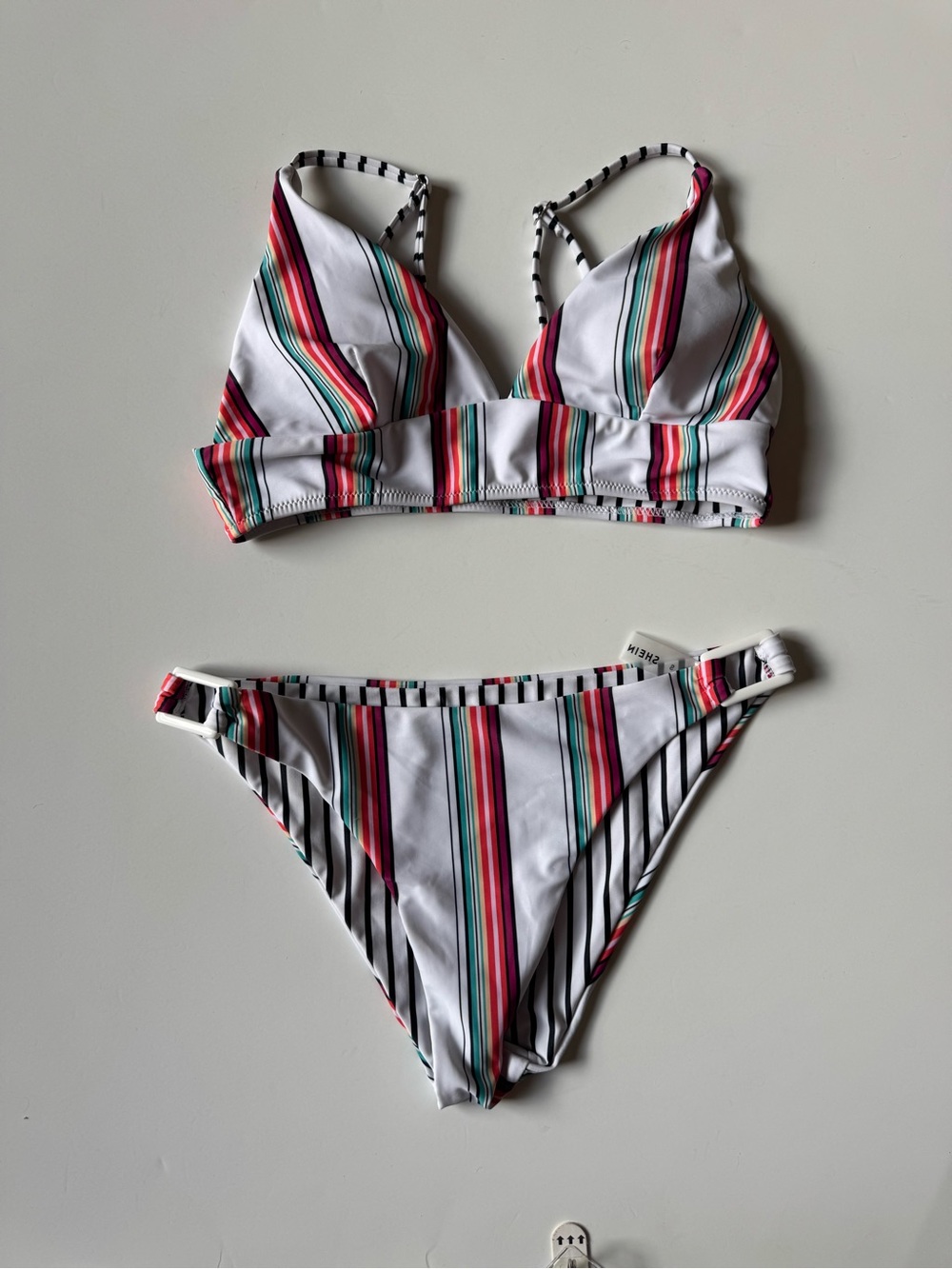 Bikini Set with Pink, Teal & Black Stripes
